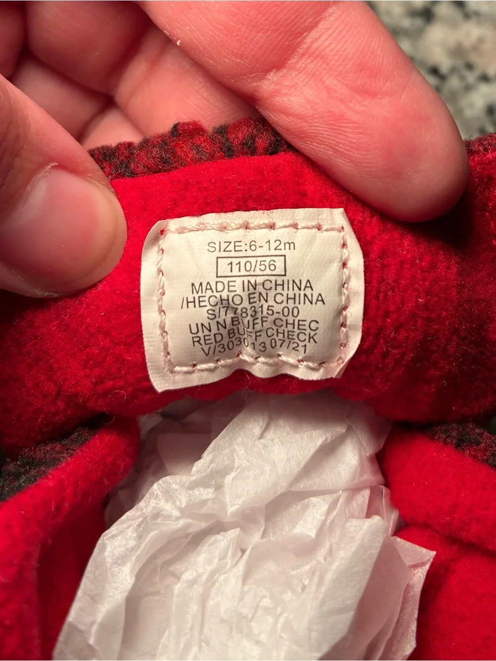 Old Navy Sherpa Red & Black Plaid 6-12 months infant shoe